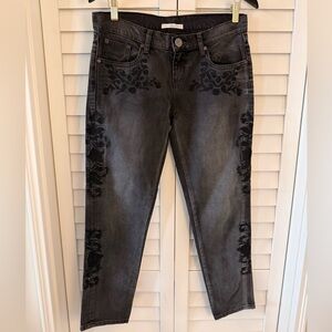 One by One Teaspoon Women’s Black Floral Embroidered Straight Leg Jeans Size 27